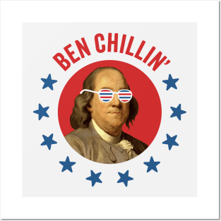 Ben Chillin' - Vintage Ben Franklin with Patriotic Sunglasses for July 4th Posters and Art